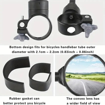 Bike Handlebar Mirrors - Rotatable and Adjustable Wide Angle Rearview, Shockproof Convex Universal Cycling Mirror