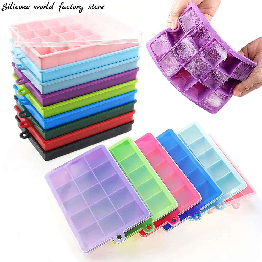 Silicone Ice Cube Mold – 15/24 Grid Square Trays with Lids for Ice Cream, Cold Drinks, Whiskey & Cocktails