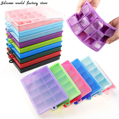 Silicone Ice Cube Mold – 15/24 Grid Square Trays with Lids for Ice Cream, Cold Drinks, Whiskey & Cocktails