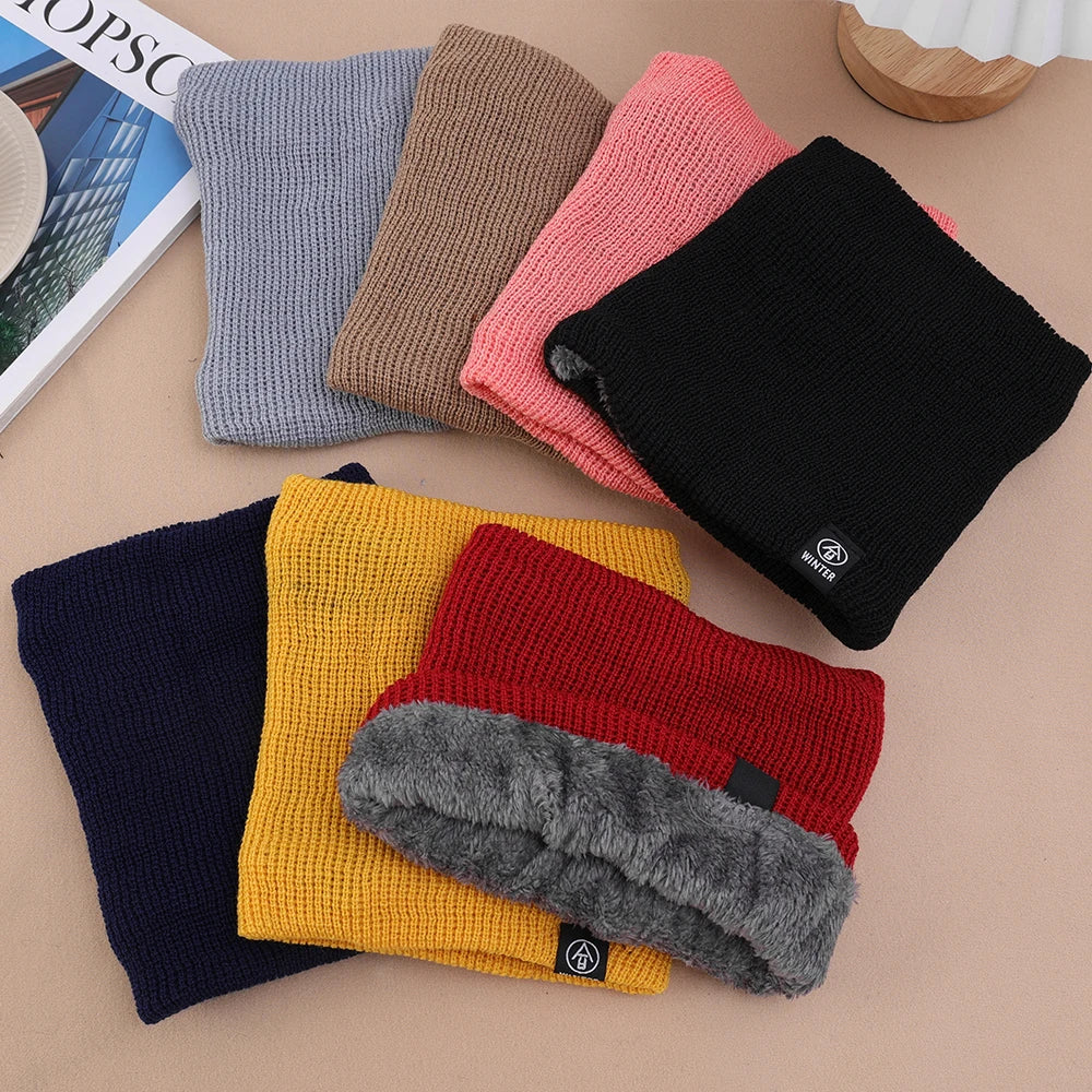 Women’s Winter Plush Woolen Scarf – Thick Fleece Neck Warmer, Knitted Muffler & Ski Mask
