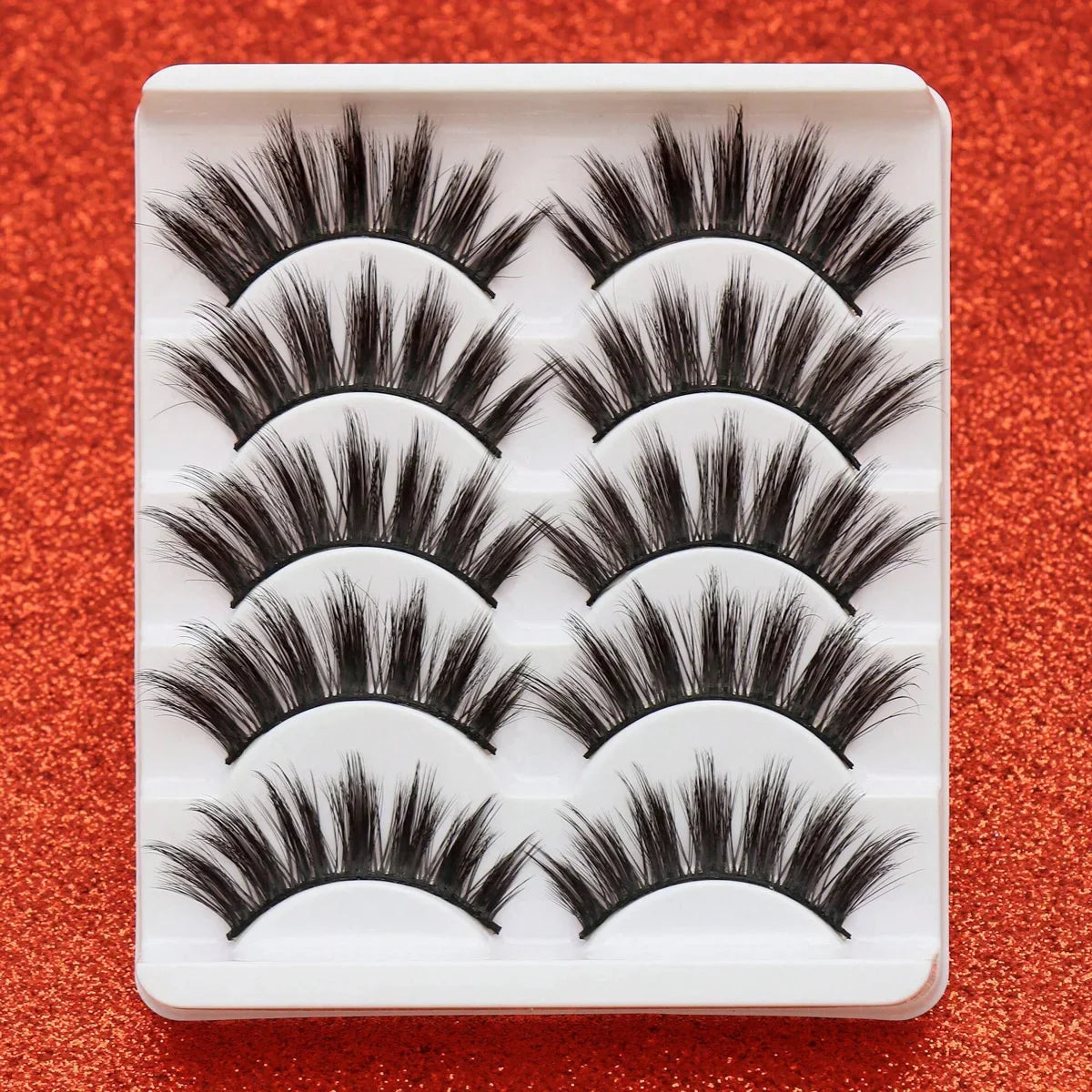 5 Pairs Cat Eye Faux Mink Eyelashes – Winged Long Natural Manga Style False Lashes Makeup Set