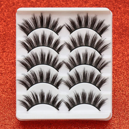 5 Pairs Cat Eye Faux Mink Eyelashes – Winged Long Natural Manga Style False Lashes Makeup Set