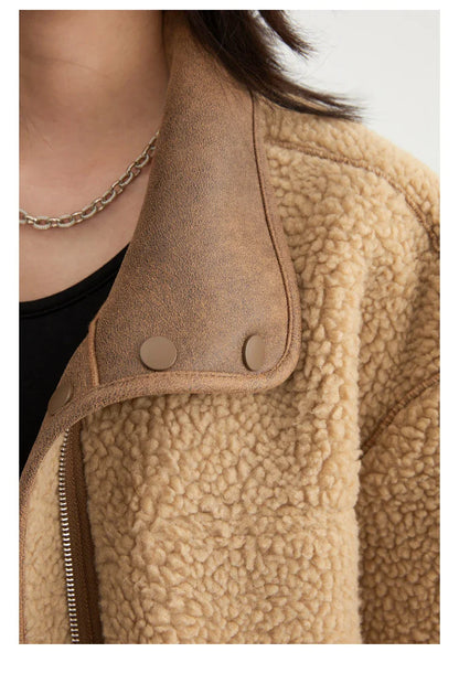 CHIC VEN Women's Reversible Jacket – Thick Suede, Motorcycle Style, Loose Fit Winter & Autumn Outerwear 2023