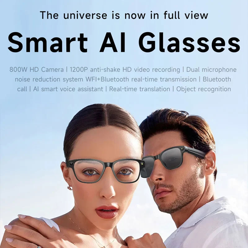 AI Smart Glasses — 8MP Camera Bluetooth Sunglasses with Audio, Video, Calls, Music Player, Multifunctional Wearable