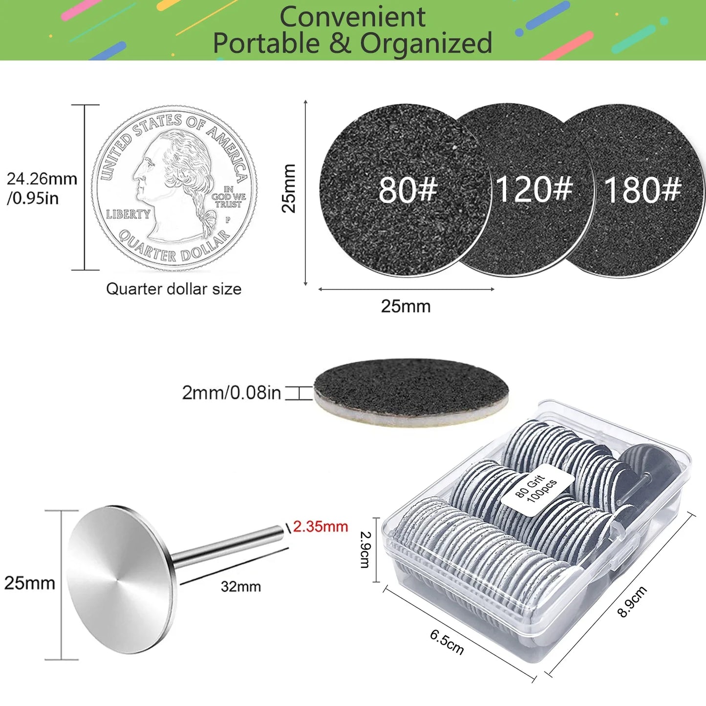 100-Piece Pedicure Sanding Paper Set — Replaceable Foot Callus Removal Discs with 1 Pedicure Disk Pad