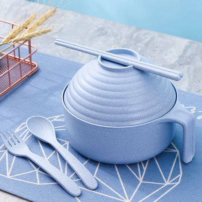 Ramen Bowl Set - Microwavable Noodle Cooker Bowl with Lid, Chopsticks & Kitchen Dining Accessories