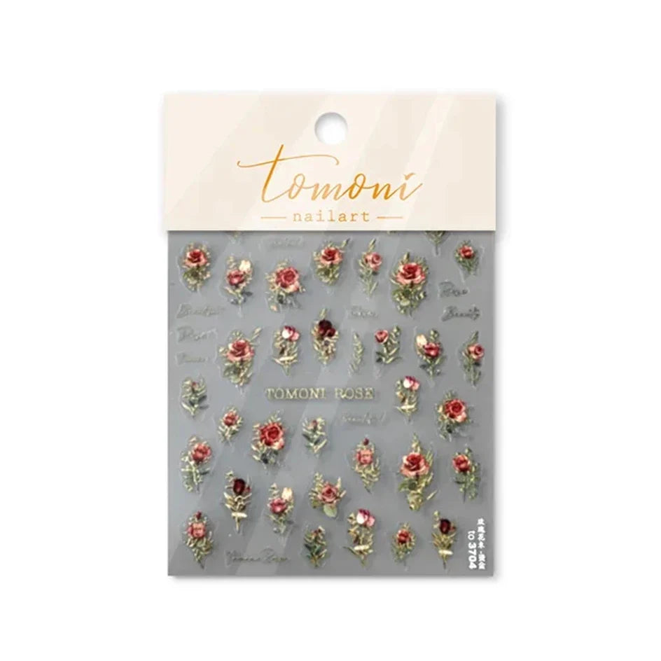 Vintage Rose Flower Nail Stickers – Red & Blue Laser Gold/Silver Nail Art Decals for Manicure Design DIY Beauty Tool