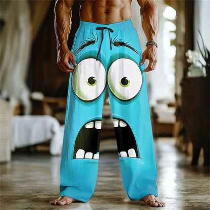 Men's 3D Facial Expression Pants - Trendy Wide-Leg Printed Casual Trousers