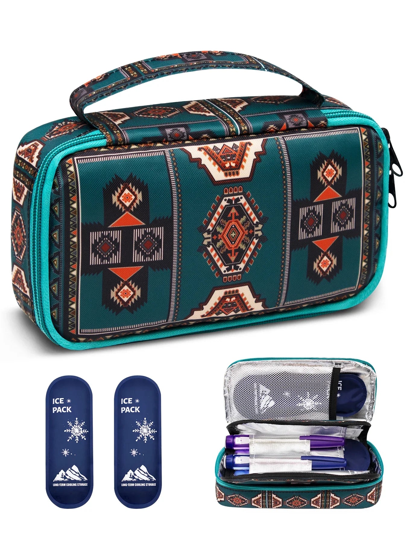 Large Portable Insulin Cooler Bag – Lightweight Boho Flower Print Travel & Outdoor Camping Medical Cooler