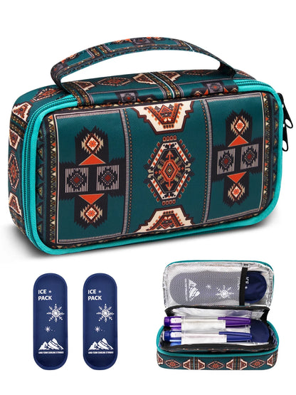 Large Portable Insulin Cooler Bag – Lightweight Boho Flower Print Travel & Outdoor Camping Medical Cooler