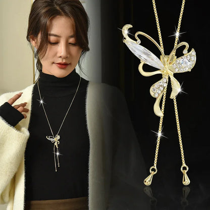 Opal Tulip Long Sweater Necklace – Elegant Floral Pendant Chain for Women Autumn Winter Fashion Accessories
