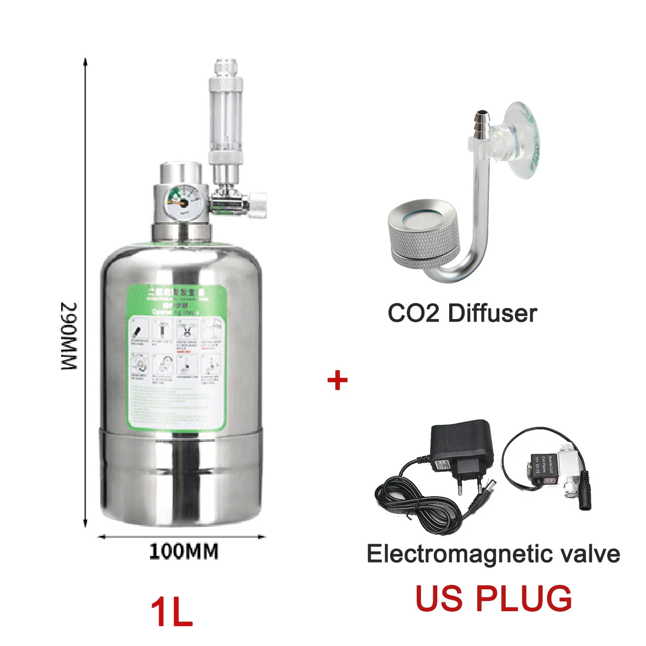 Aquarium CO2 Generator System Kit – Stainless Steel CO2 Cylinder & Carbon Dioxide Reactor for Plants & Fish