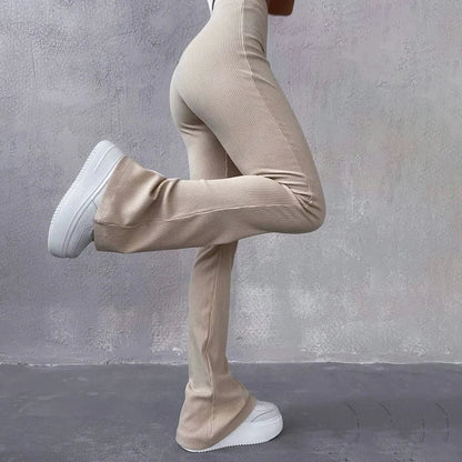 BUILDINGB Autumn High Waist Solid Trousers: Hip-Wrapping Elasticated Embossing for Versatile Daily Wear - Casual Women's Pants