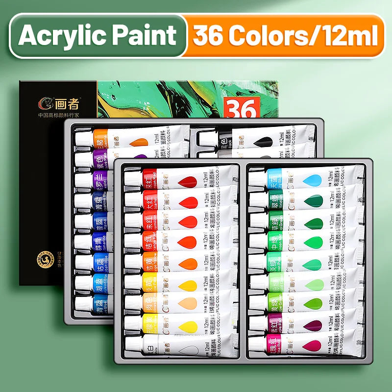 Vibrant Acrylic Paint Set – 12/18/24/36 Colors (12ml) for Paper, Wood, Canvas, Rock, Ceramic, Clothes & DIY Art