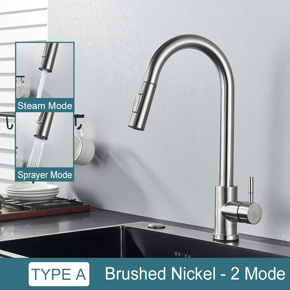Black Kitchen Faucet - Two-Function Single Handle Pull-Out Mixer Tap with Hot & Cold Water, Deck Mounted