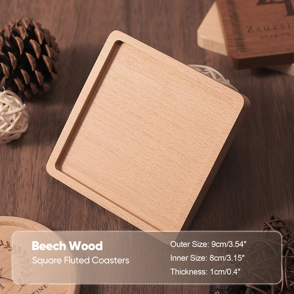 Solid Walnut & Beech Wood Coaster — Durable Heat-Resistant Round & Square Cup Mat, 8.8cm Tea & Coffee Placemat