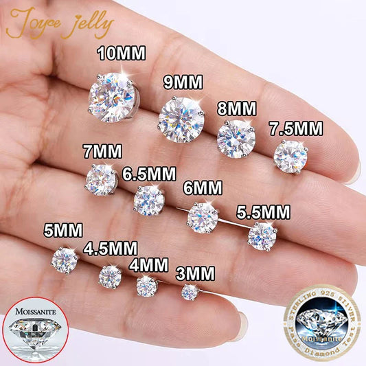 Real Moissanite Diamond Stud Earrings 0.1–3CT – S925 Silver, Platinum Plated Wedding & Bridal Jewelry, GRA Certified