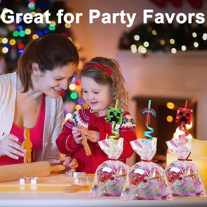 5PCS Pixel Spiral Reusable Drinking Straws – Fun Plastic Juice Straws for Kids Birthday Party Favors & Decorations