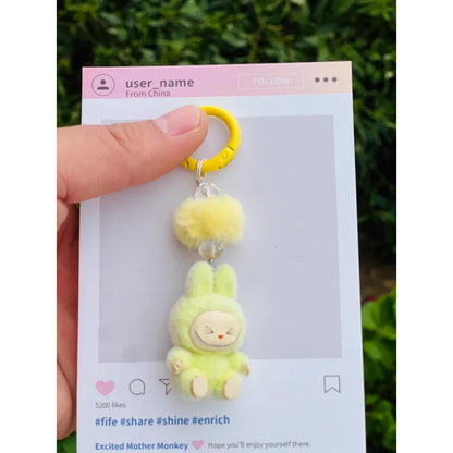 Labubu Mini Flocking Doll Keychain – Standing & Sitting Car, Bag, Phone, Backpack Charm Gift