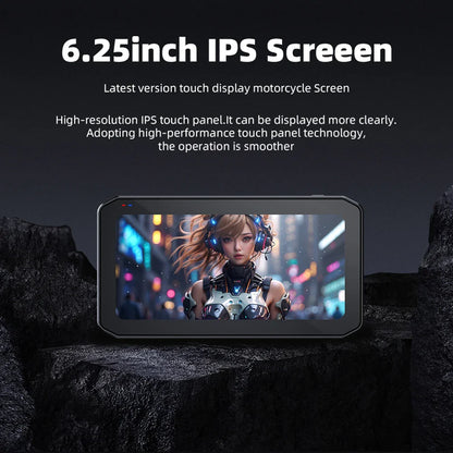 EKIY 6.25" Wireless CarPlay Motorcycle Display – Android Auto GPS Navigation Screen with TPMS Monitoring Portable Dashboard Unit