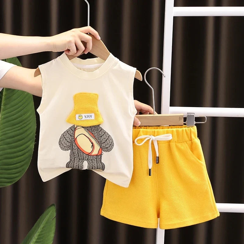 Kids Summer 2 Piece Outfit Set - Baby Boys & Girls Vest Top and Shorts Casual Sports Tracksuit