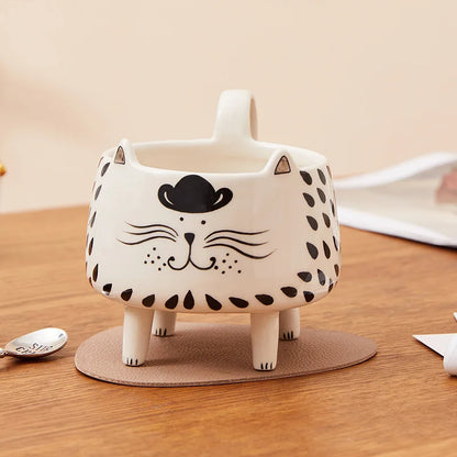 Cute 4-Legged Cat Coffee Mug: Ceramic 'Meow' Mug Perfect for Cat Lovers and Women