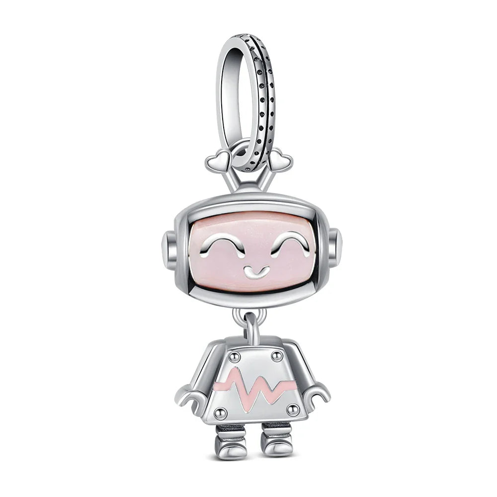 925 Sterling Silver Robot & Sea Turtle Charms Pendant — Moon Bead Bracelet Accessory, DIY Fashion Jewelry Gift for Women