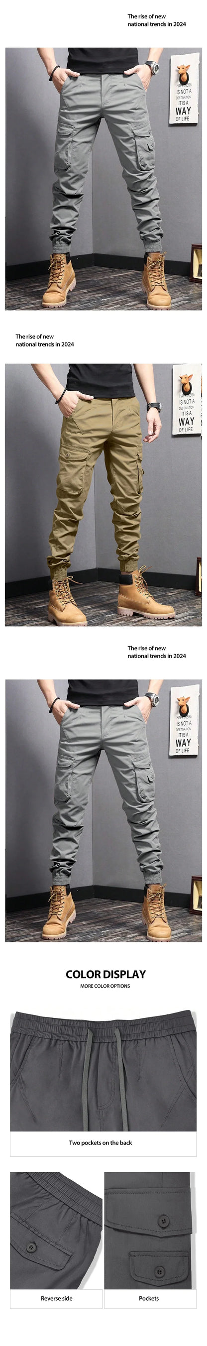 Men's Casual Cargo Pants — Side Flap Pocket Tapered Workwear for Spring & Fall Outdoor Activities