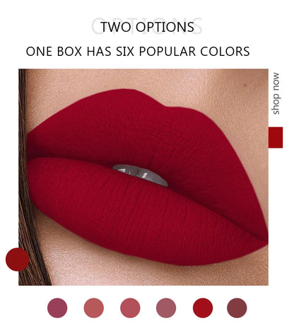 HANDAIYAN 6-Piece Matte Lipstick Set – Waterproof, Long-Lasting, Non-Stick Cup Korean Makeup for Women