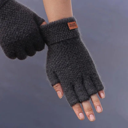 Winter Half Finger Gloves for Men - Alpaca Wool Warm Thick Knitted Gloves | Elastic Driving & Cycling Gloves for Office & Students