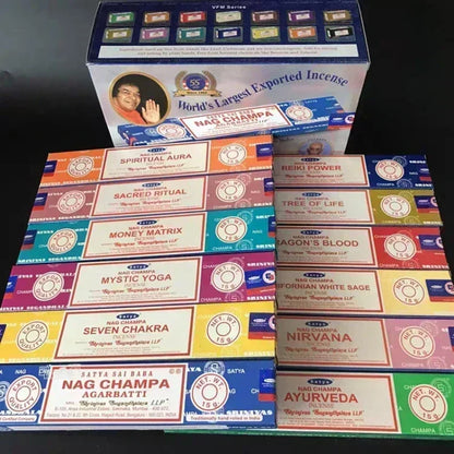 5BOX NAG Champa Indian Incense Set – Satya Handmade Sticks with 6 Aromatic Scents for Home & Meditation