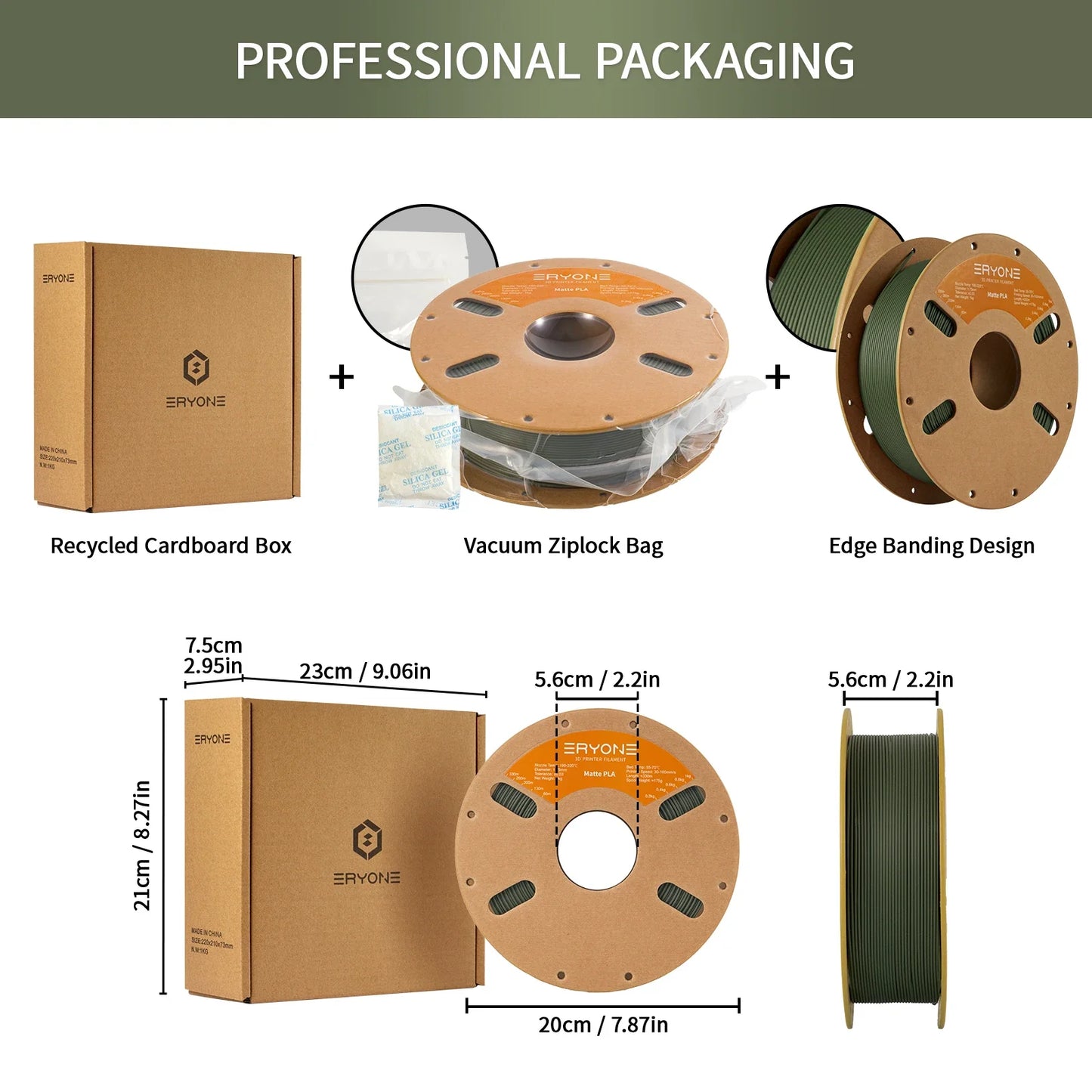 ERYONE Matte PLA Filament 1.75mm – 1KG High-Quality Spool for 3D Printing, Fast Shipping