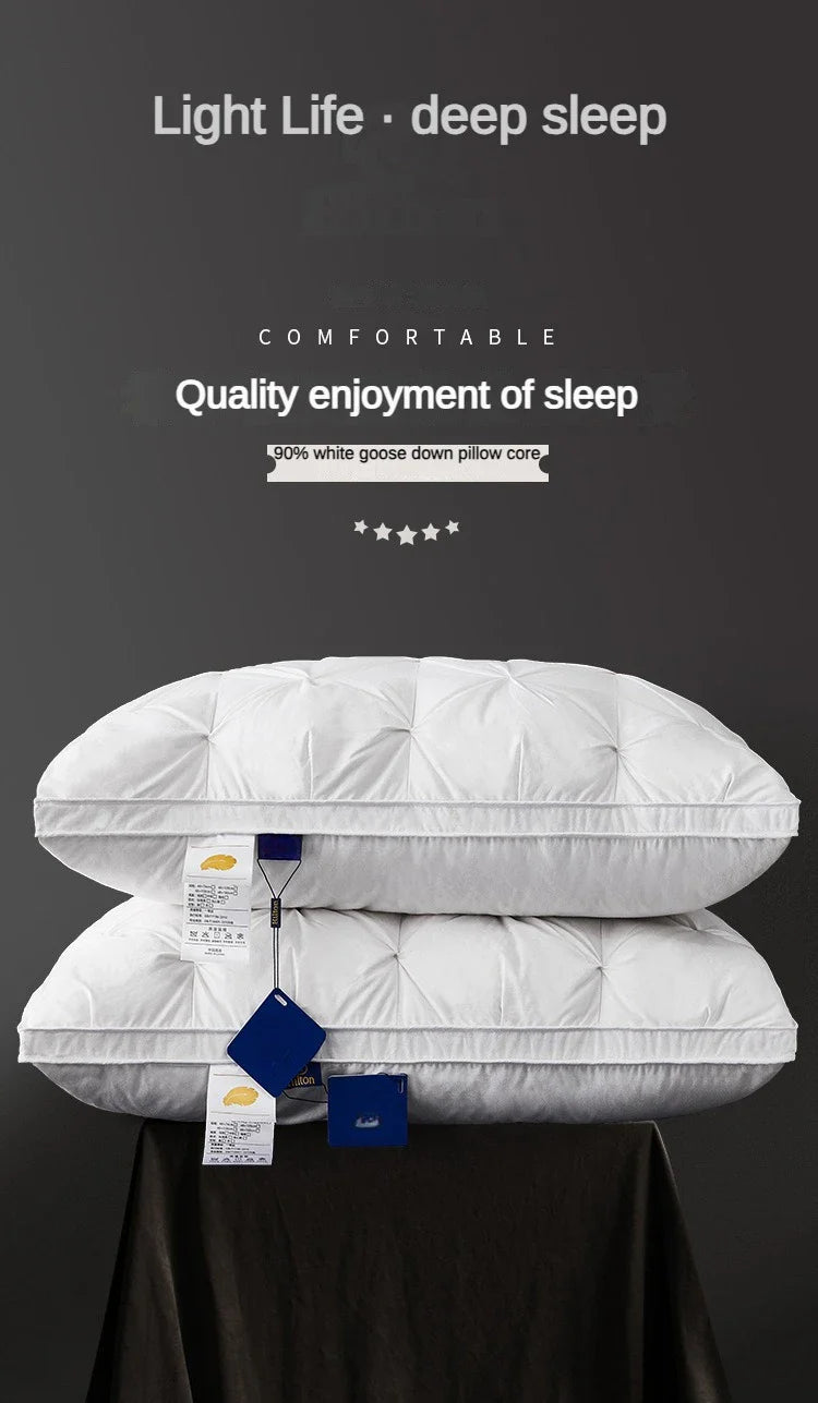95% Goose Down Pillow – White Cotton Cover, Rectangle, Low-Mid-High Firmness for 5-Star Hotel Sleep