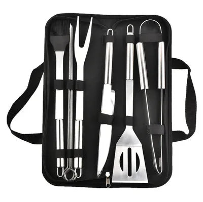Stainless Steel BBQ Tool Set - Outdoor Barbecue Combo with Portable Storage Cloth Bag, Oven and Baking Tools
