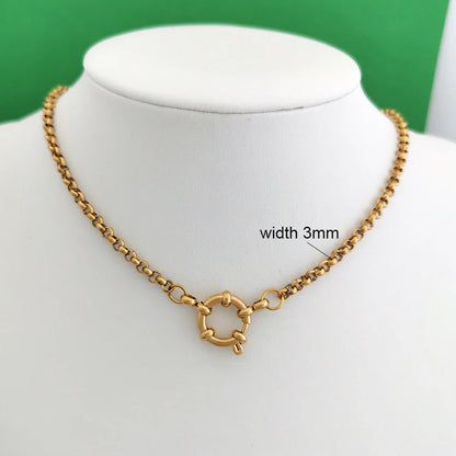 Spring Sailor Clasp Necklace – Stainless Steel Paperclip Link Chain Choker for Women & Men, Geometric PVD Gold Jewelry