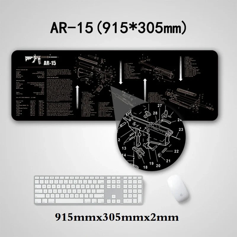 Gun Cleaning Mat Mouse Pad — Armorers Bench Mat with Parts Diagram & Instructions for AR15, AK47, GL, 1911