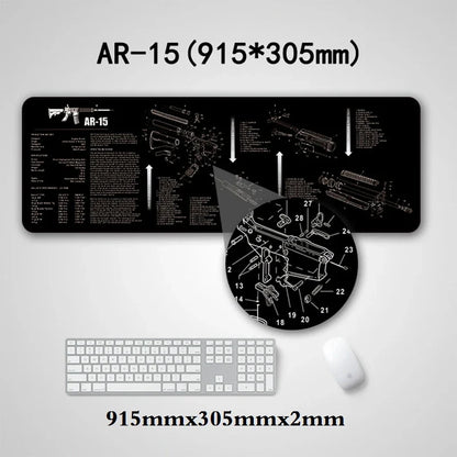 Gun Cleaning Mat Mouse Pad — Armorers Bench Mat with Parts Diagram & Instructions for AR15, AK47, GL, 1911
