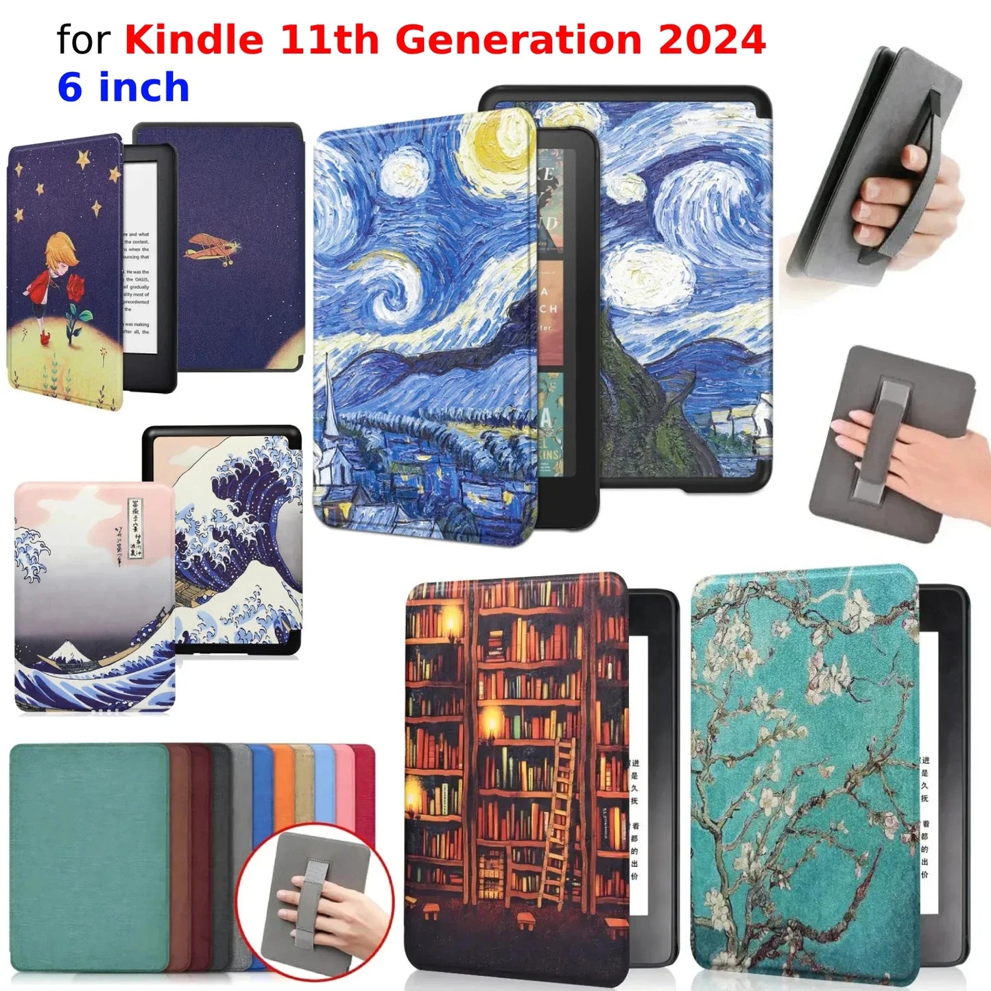 6" Kindle 11th Generation 2024 Case | PU Leather Ebook Cover with Hand Strap & Auto Wake Sleep