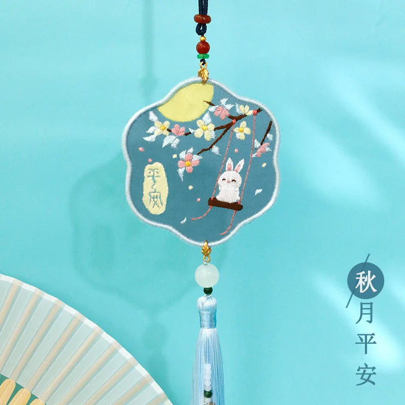 Handmade Embroidered Amulet DIY Kit – Easy Needlework Sewing & Car Pendant Needlepoint for Beginners