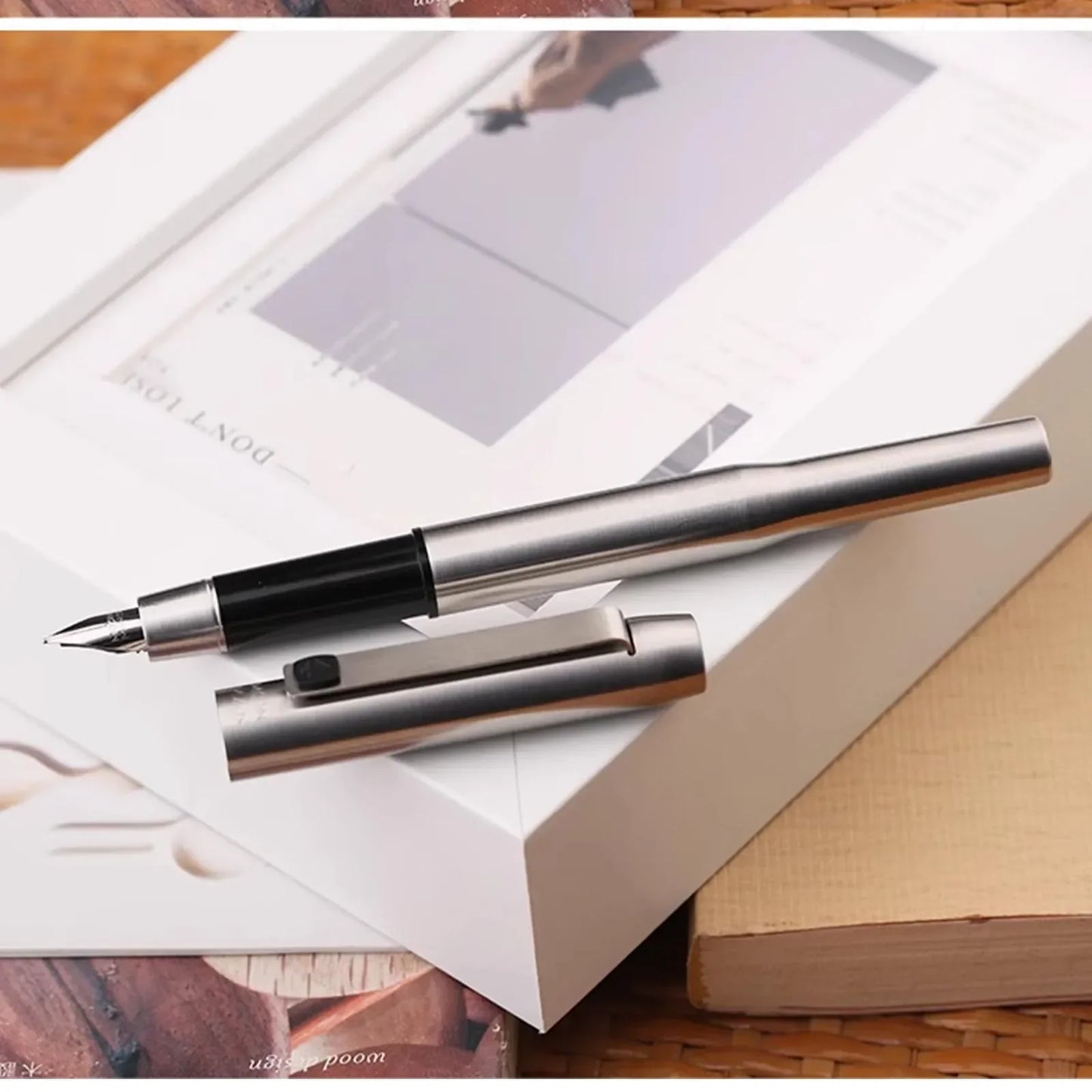 MAJOHN B25 Fountain Pen – Stainless Steel Imported F Nib with Ink Absorber, Dual-Purpose High-End Office Stationery