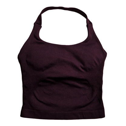 Women’s Strappy Gym Tank Top – Padded Sports Bra Backless Seamless Yoga Crop Top Halter Fitness Vest Activewear