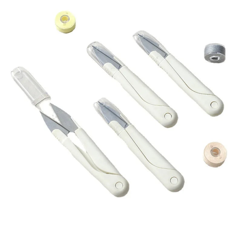 Portable Stainless Steel Spring Scissors with Cover - Thread Head Fish Sewing Scissors for Cross-stitch & Tailoring
