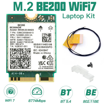 WiFi 7 Intel BE200 Wireless Network Card – Bluetooth 5.4 NGFF Adapter, 802.11AX 2.4G/5G/6GHz for Win10/11 PC