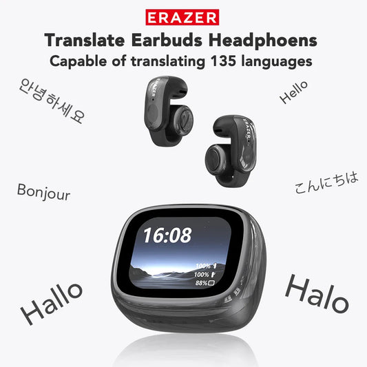 ERAZER XF28 Bluetooth V6.0 Translator Earbuds — True Wireless Open-Ear Earphones for Travel, Office & ASMR with Translation App