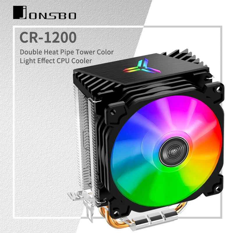 Jonsbo CR1200 RGB CPU Cooler — 2 Heat Pipe Tower with 9cm Colorful Fan for Intel LGA115X/775 & AMD AM4