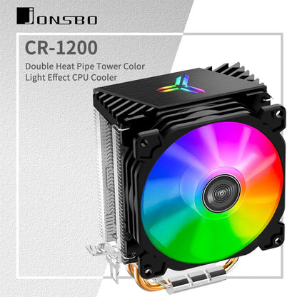 Jonsbo CR1200 RGB CPU Cooler — 2 Heat Pipe Tower with 9cm Colorful Fan for Intel LGA115X/775 & AMD AM4