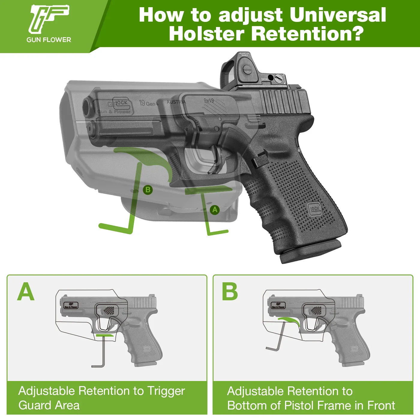 Universal Left-Hand Pistol Holster – Autolocking Polymer Case with Quick Draw Release