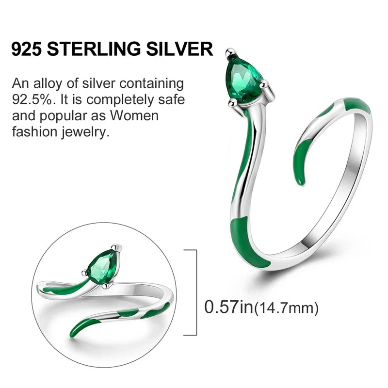 925 Silver CZ Snake Ring – Adjustable Cube Zirconia Finger Ring for Women, Party Jewelry & Fashion Accessory