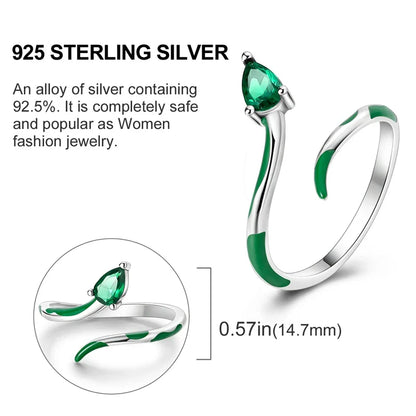925 Silver CZ Snake Ring – Adjustable Cube Zirconia Finger Ring for Women, Party Jewelry & Fashion Accessory