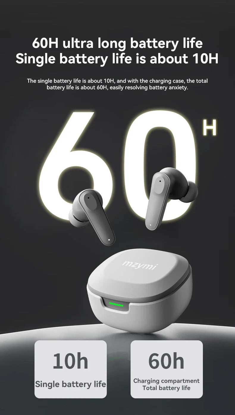 mzymi A98 TWS True Wireless Earbuds | ENC Noise-Reducing Waterproof Sport Headphones